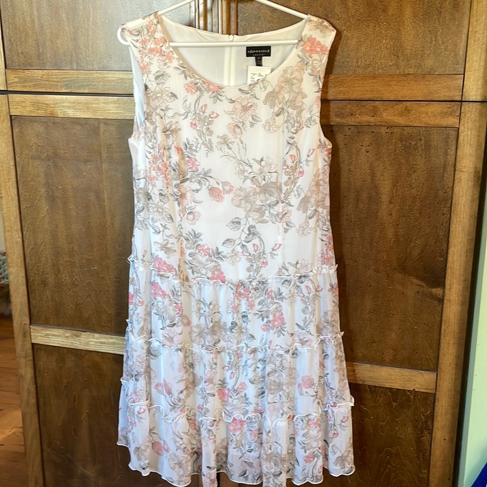 Connected Apparel NWT cream flowered dress.